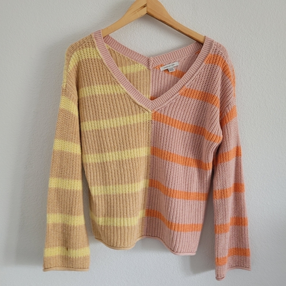 American Eagle stripped v- neck knit sweater